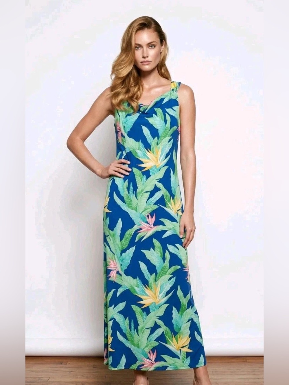 Tommy Bahama Nirvana Night Tropical Maxi Dress Bird of Paradise Blue M - Picture 9 of 9